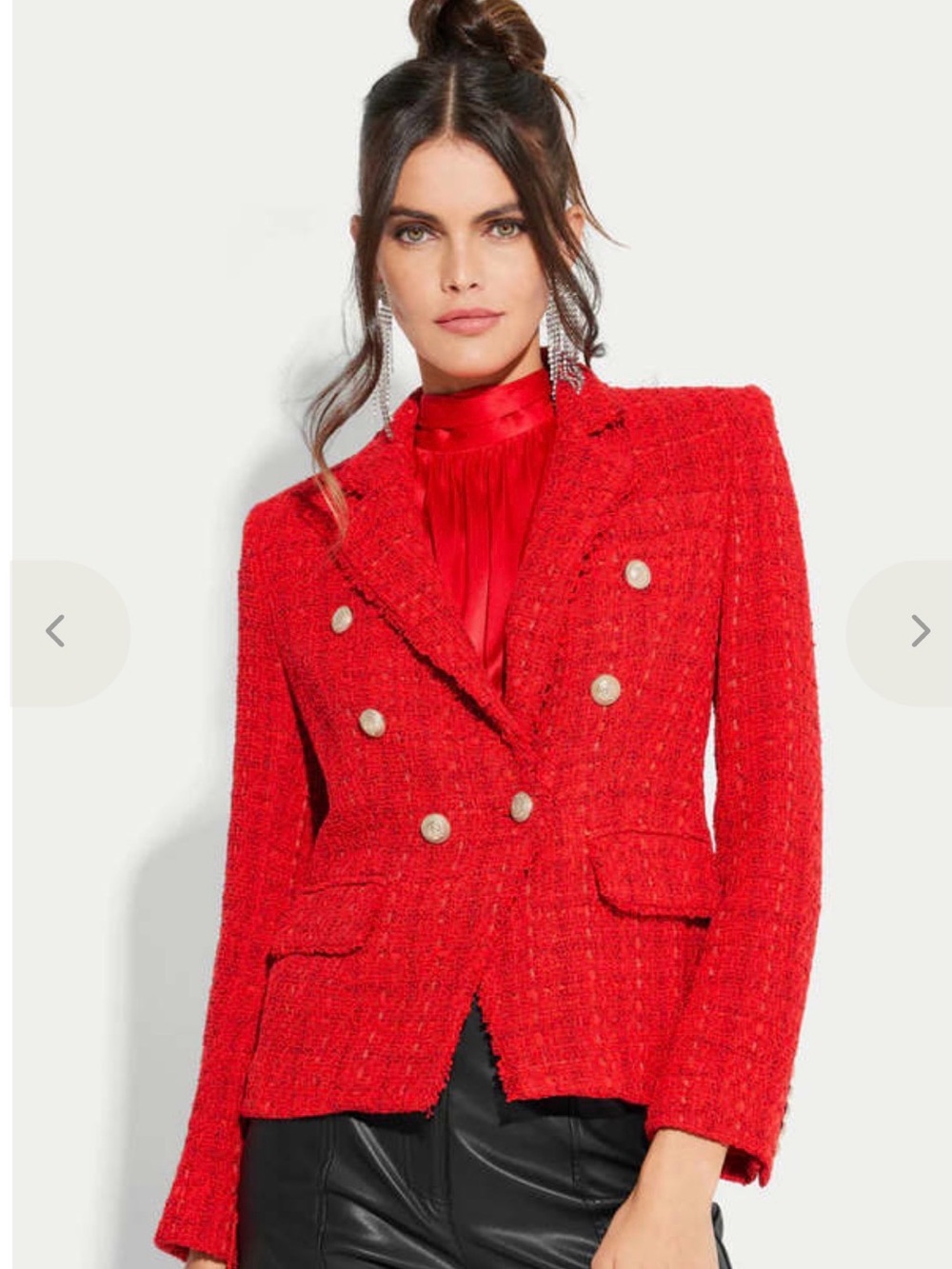 Generation Love Vibrant Red Tweed Double-Breasted Blazer